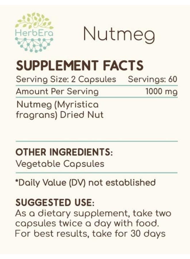 HerbEra Nutmeg 120 Capsules, 500 mg, Organic Nutmeg (Rou Dou Kou, Myristica Fragrans) Dried Nut - Image 3